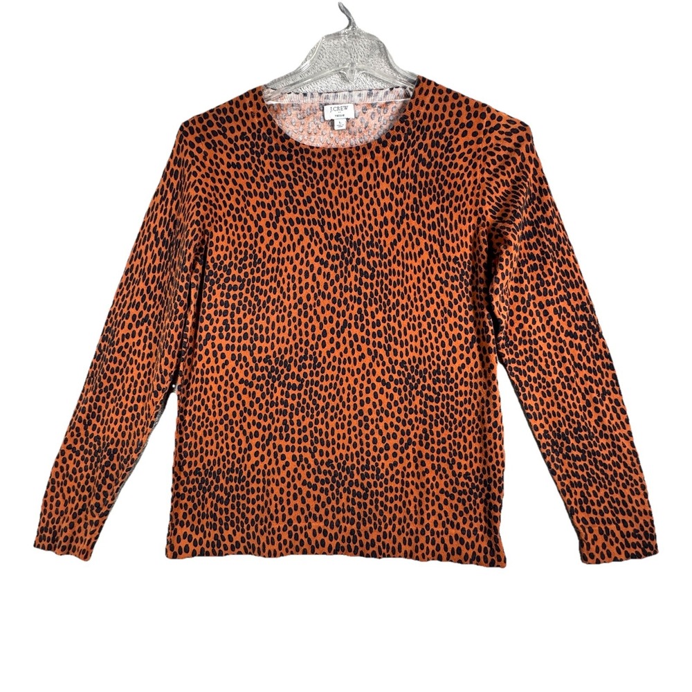 J. Crew Sweater Womens Large Orange Blue Cheetah‎ Leopard Teddie Academia Preppy